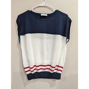 Vintage sleeveless nautical striped sweater vest w/sailboat impression size M